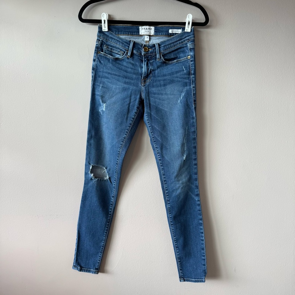 Frame Women’s Le Skinny‎ de Jeanne Mid Rise Distressed Denim Jeans Size 26